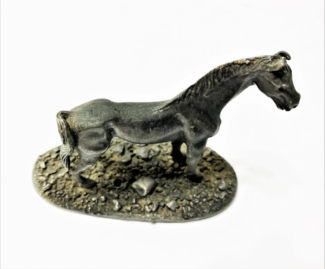 Vintage Cast Metal Pewter Horse Statue on Platform Desk Etsy