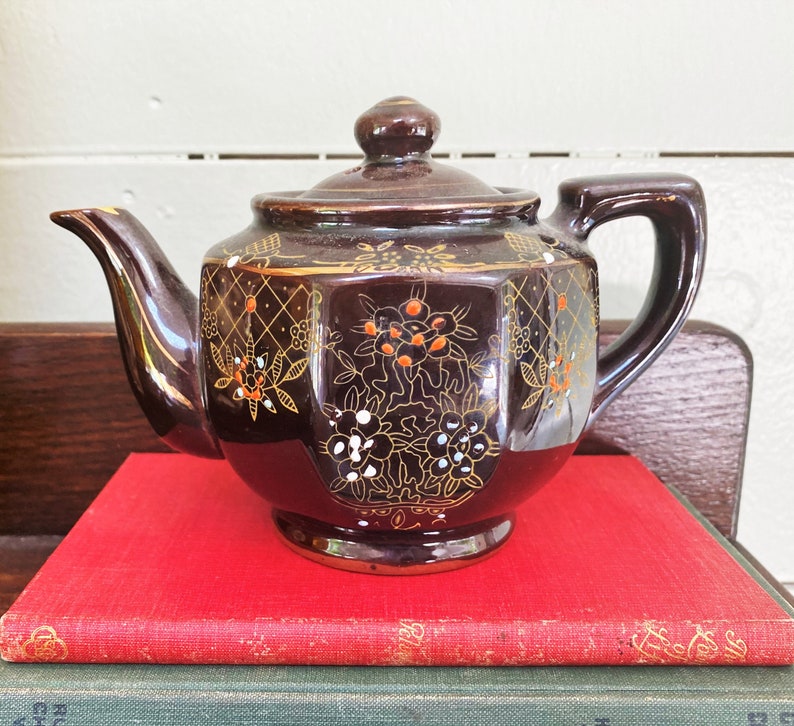 Vintage Redware Teapot Made in Japan circa 1940s Hand Painted Etsy