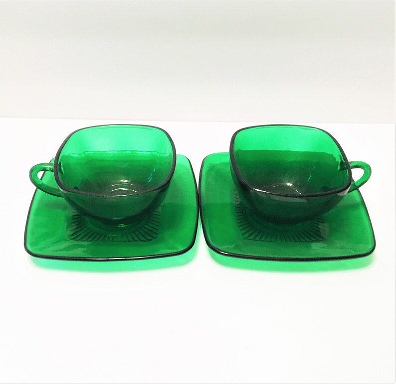 Vintage Glass Cup and Saucer Set in Charm Forest Green by Etsy