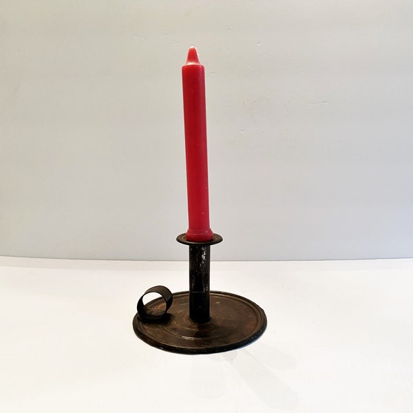 Antique Candlestick Holder Hogscraper Chamber Candlestick with Drip Pan circa 1780 – 1860 Primitive Candlestick Country Farmhouse Decor