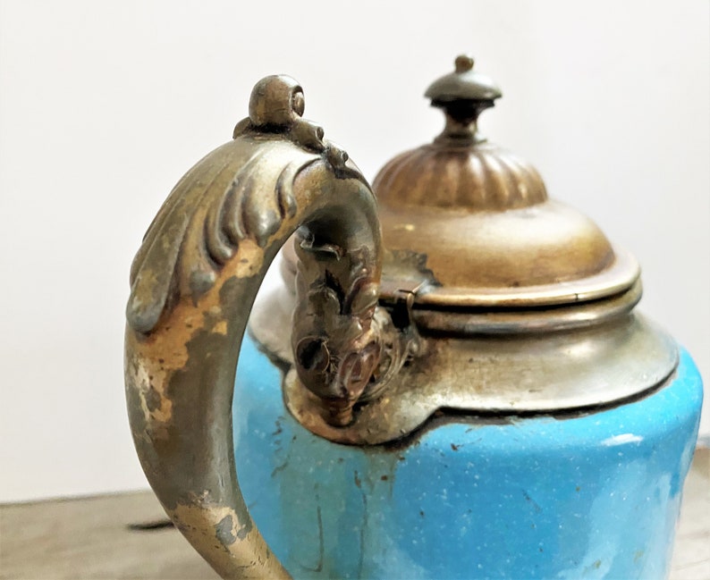 Antique Manning and Bowman Graniteware Teapot Made in Meriden Connecticut
