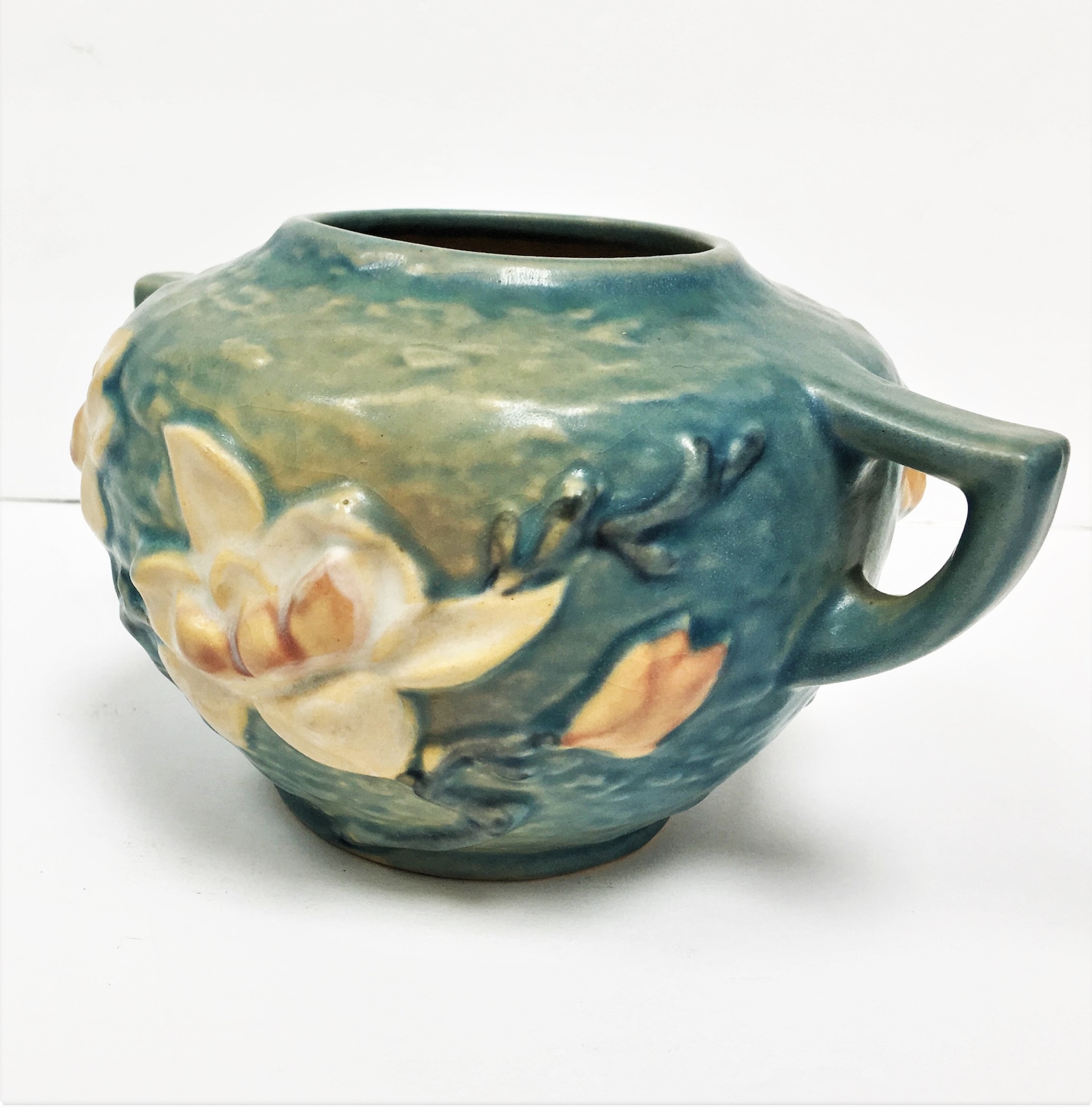 Vintage Roseville USA Pottery Magnolia 4464 Blue Jardiniere Etsy