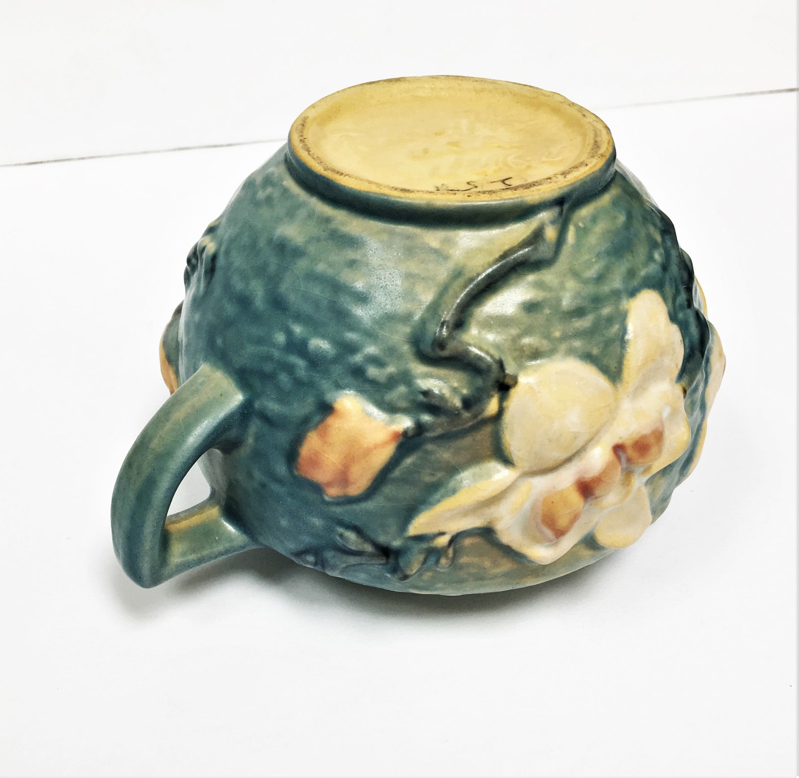 Vintage Roseville USA Pottery Magnolia 4464 Blue Jardiniere Etsy