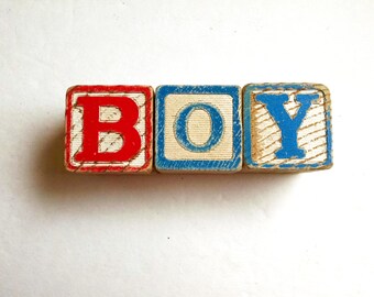 Vintage Wood Blocks with Letters BOY Primary Colors Alphabet Blocks Boy's Room Decor