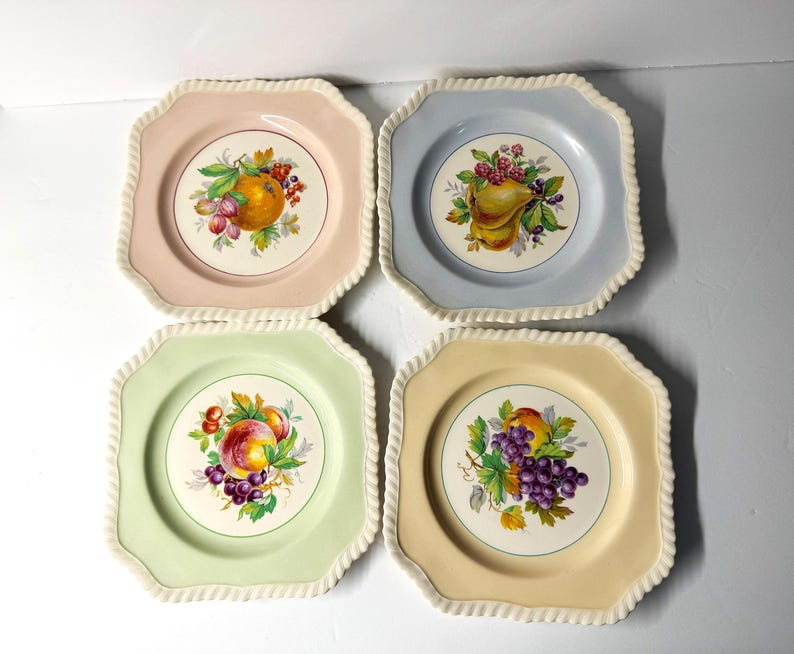 Vintage Johnson Brothers 4 California Square Fruit Plates Made in England circa 1950