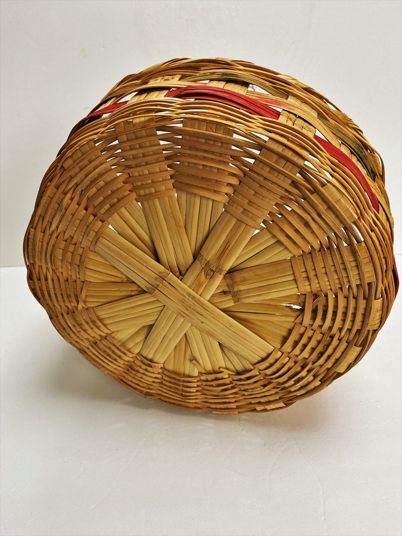 Vintage Wicker Easter Basket Large Round With Handle Red and Etsy