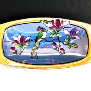Vintage Porcelain Lusterware Hand Painted Oval Trinket Dish Bird and Floral Design Made in Japan