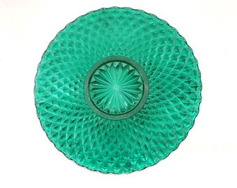 Vintage Anchor Hocking Wexford Emerald Green Glass Platter 12 inch Holiday Serving Dish