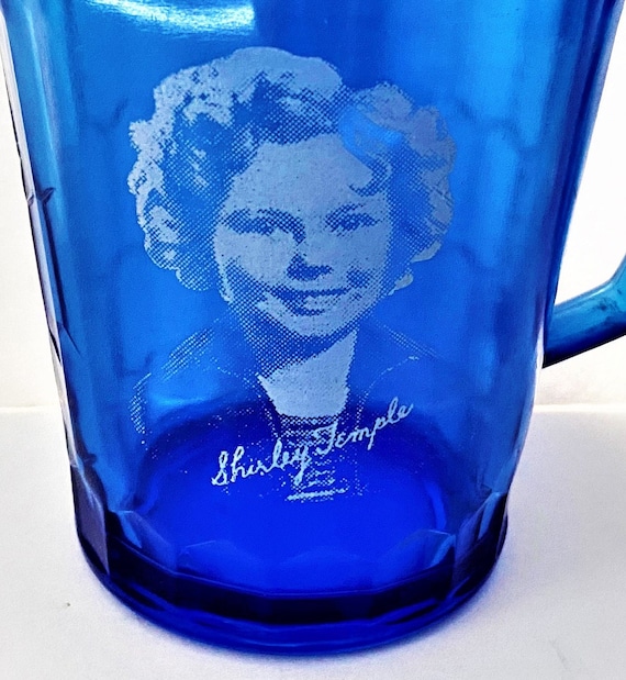Vintage Shirley Temple Pitcher, Cobalt Blue Depression Glass