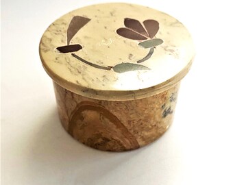 Vintage Round Marble Trinket Box, Small Gift, Unisex Ring Box, Gift Under 20