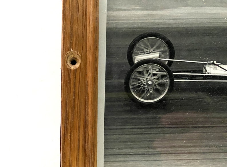 Vintage Framed Photos Racecars 1960 Set of Two Black and White