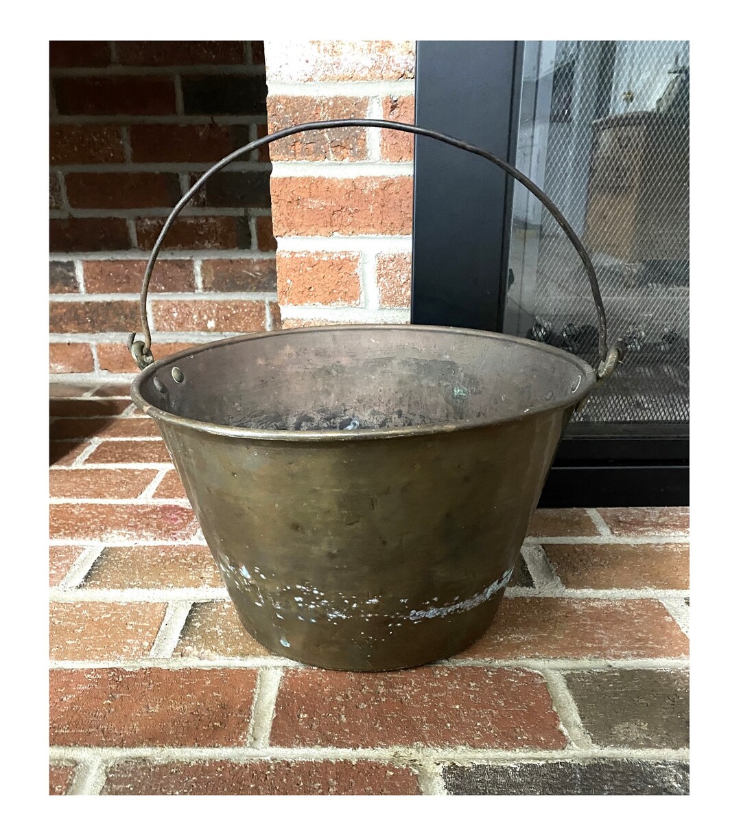 Antique Brass Bucket With Swing Handle Large Rustic Farmhouse Etsy