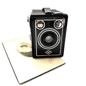 Vintage Agfa Box 45 Camera with Top Handle, Steel Body and a Black Ribbed Finish Box Camera is circa 1940 -1950s