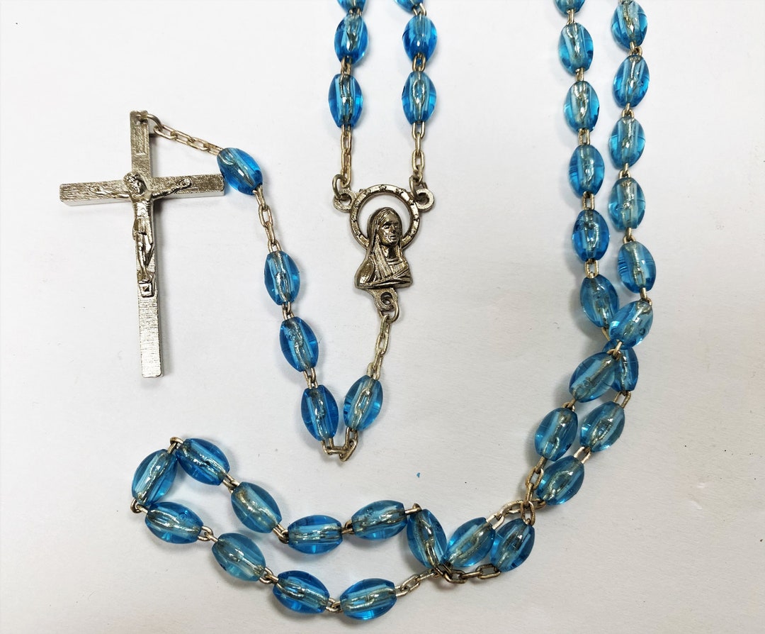 Vintage Blue Bead Rosary Beads Catholic Prayer Beads Ten Decade Rosary Spiritual Gift Etsy