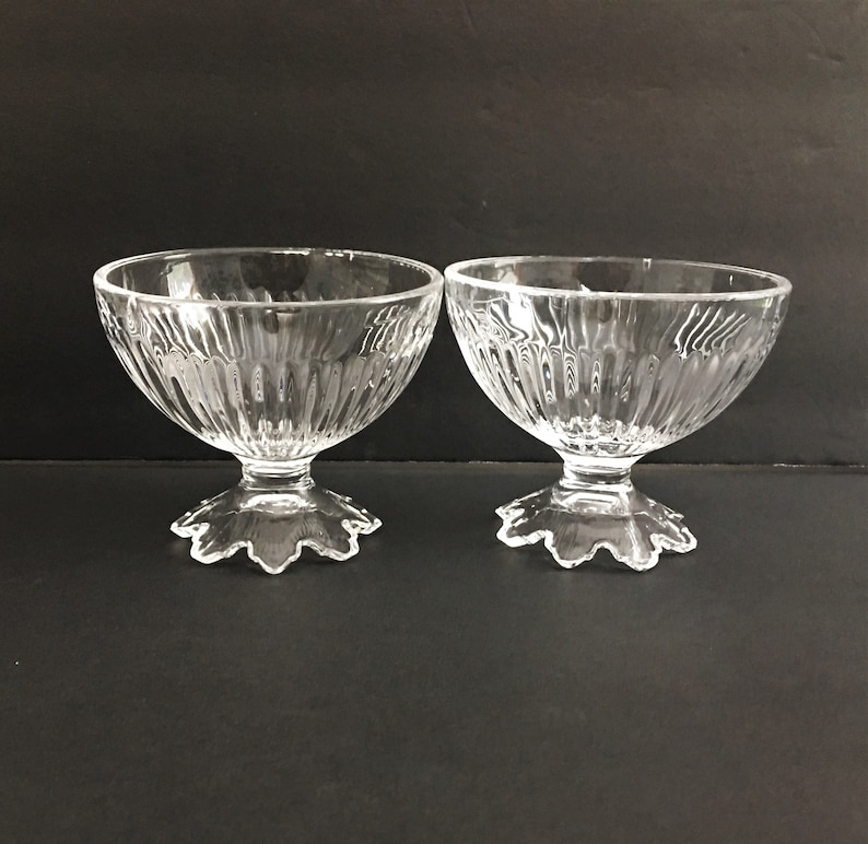 Vintage Glass Footed Dessert Dishes Unique Leaf Base Pair Etsy