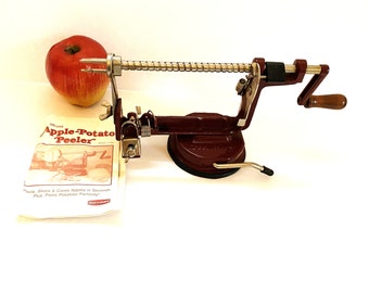 Vintage Peel Away Cast Iron Apple or Potato Peeler, Vacuum Seal Suction Base, Manufactured by Back to Basics Products Draper Utah