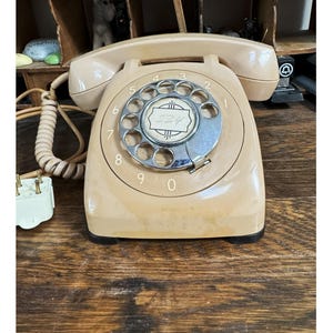Vintage Rotary Dial Telephone Beige Made in USA Corded Land Line Telephone Made by Automatic Electric Company Chicago IL Original Box