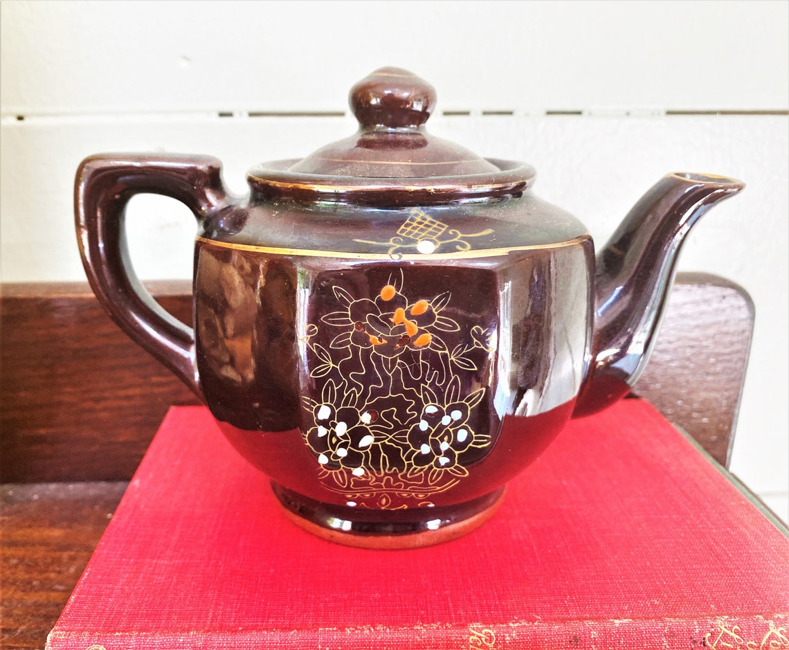 Vintage Redware Teapot Made in Japan circa 1940s Hand Painted Etsy