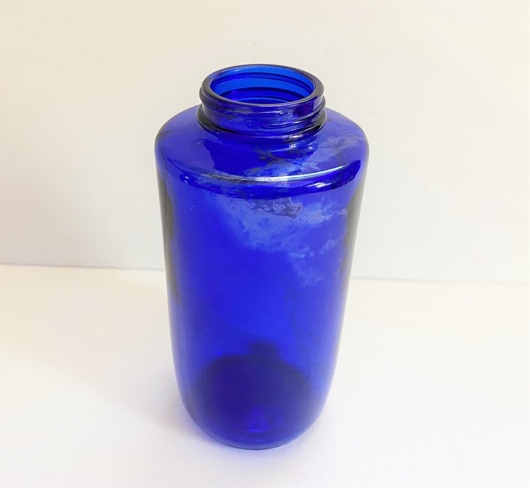 Vintage Cobalt Glass Bottle Round Flat Top Shoulder Threaded Etsy