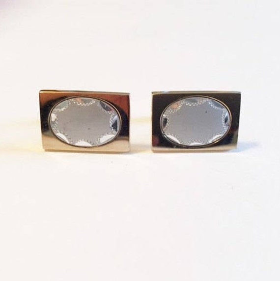 Vintage Cuff Links Gold Tone with Oval Silver Inl… - image 4