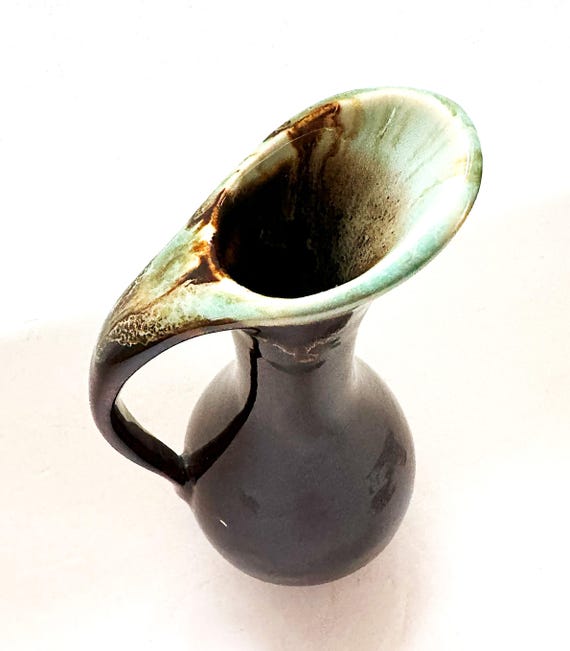 Vintage Brown Drip Glaze Pottery Pitcher 6 inch Ceramic Pottery Pitcher