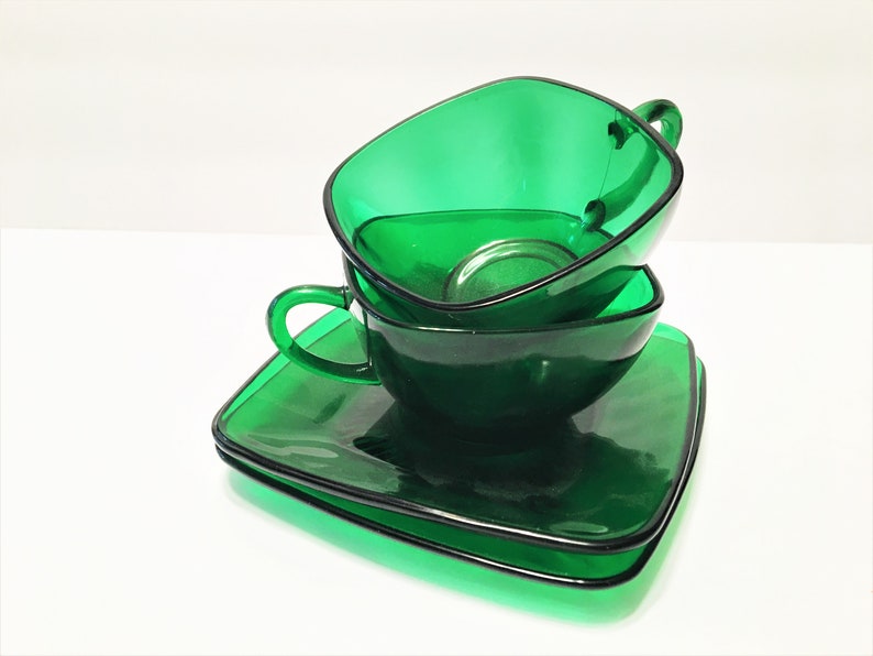 Vintage Glass Cup and Saucer Set in Charm Forest Green by Etsy