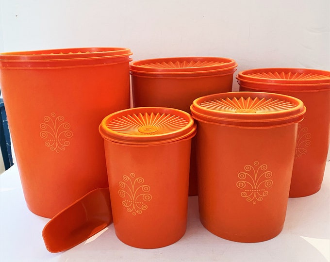 Vintage Tupperware Canister Set Orange Servalier Set of Five With Lids