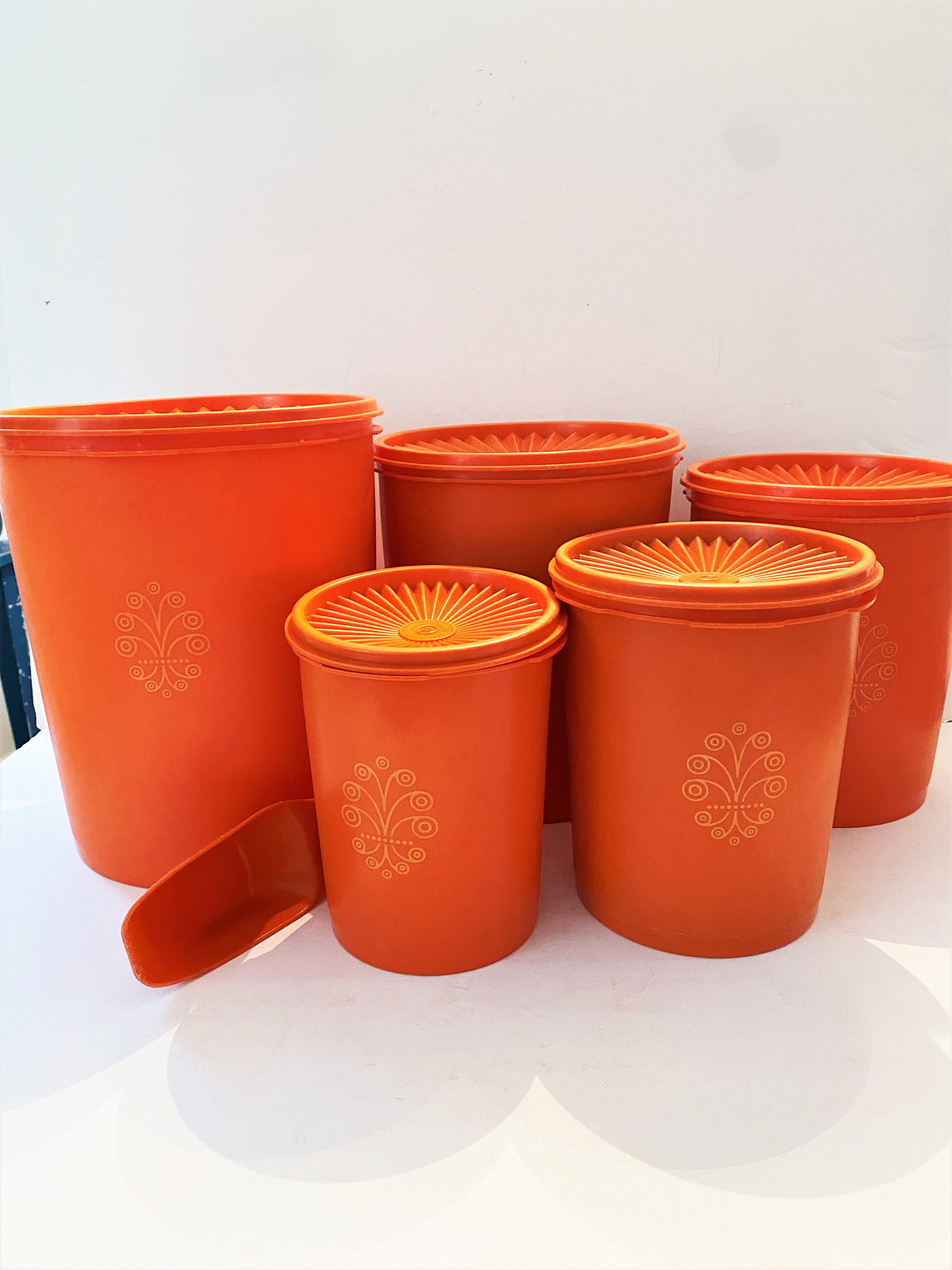 Harvest Orange Mid Mod Tupperware Canister Set -   Tupperware canisters,  Tupperware, Vintage tupperware