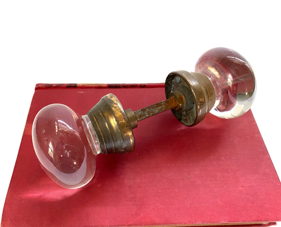 Antique Glass Doorknobs on Spindle Round Glass Knobs on Metal Etsy