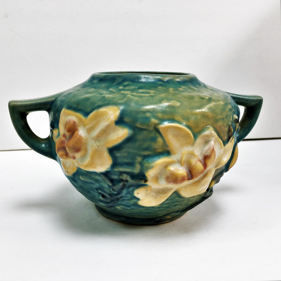 Vintage Roseville USA Pottery Magnolia 4464 Blue Jardiniere Etsy