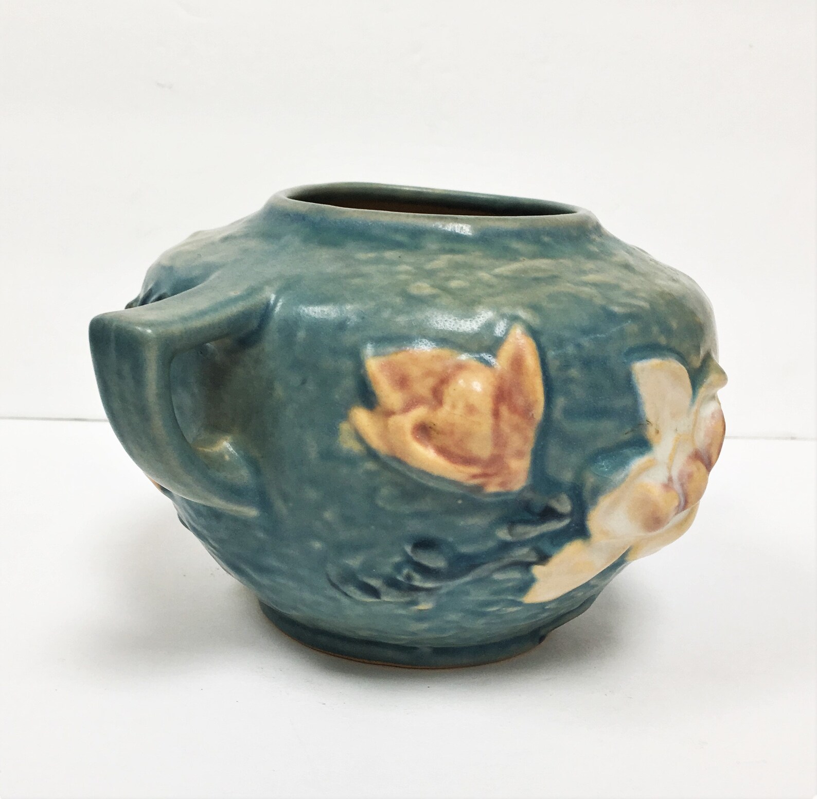 Vintage Roseville USA Pottery Magnolia 4464 Blue Jardiniere Etsy