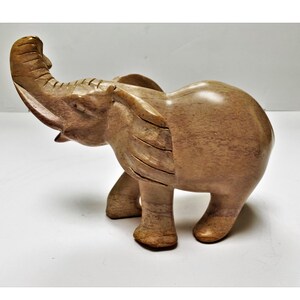 Vintage Elephant Statue Carved Stone Elephant with Trunk Up Offering Positive Energy, Luck, Prosperity and Kindness image 2