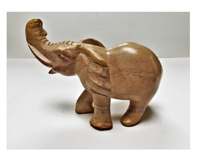Vintage Elephant Statue Carved Stone Elephant with Trunk Up Offering Positive Energy, Luck, Prosperity and Kindness image 2