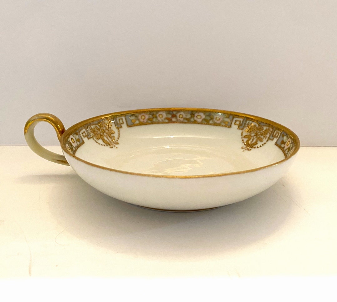 Antique Nippon Dish Gold Trim Finger Loop Handled Round Etsy