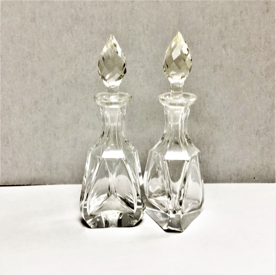Vintage Crystal Perfume Bottles with Faceted Stoppers and Etsy