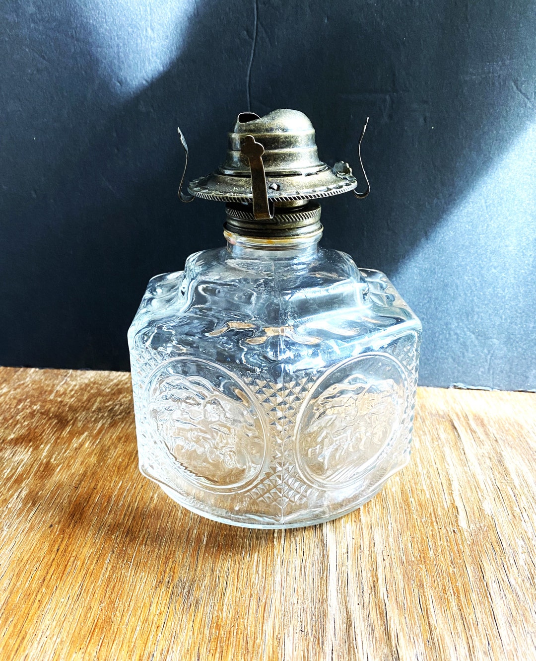 Vintage Clear Glass Lamplight Farms 6sided Oil Lamp With Burner