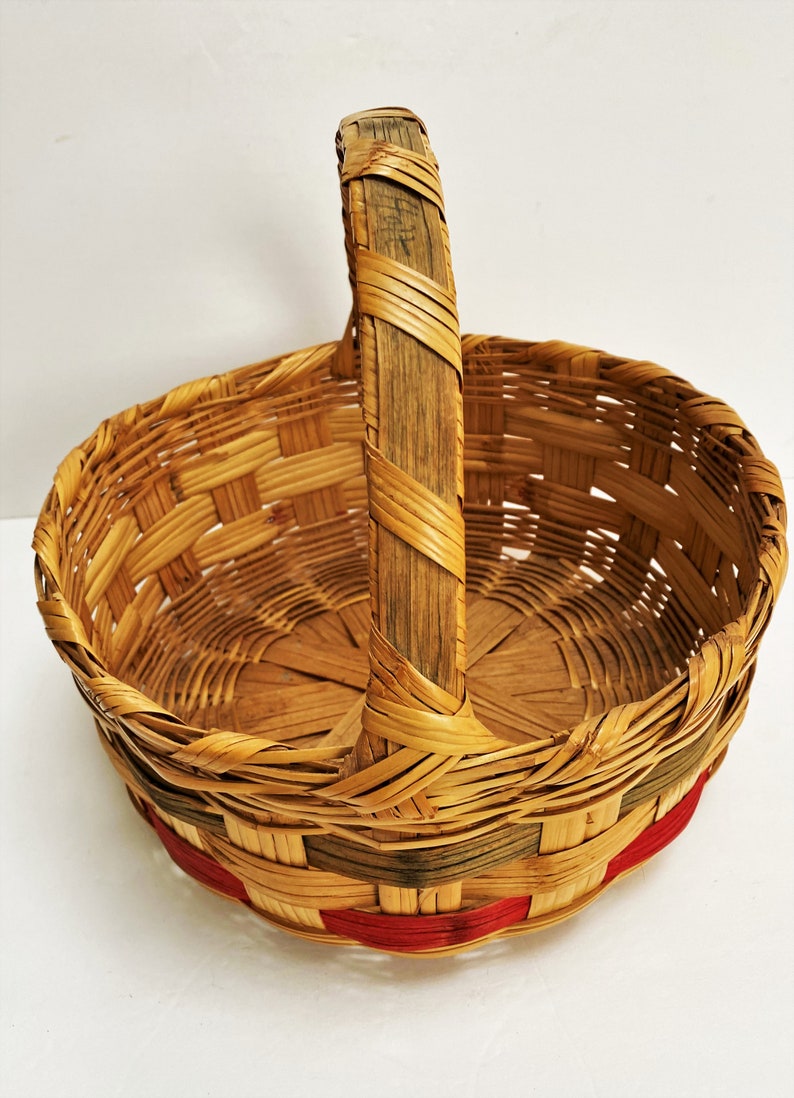 Vintage Wicker Easter Basket Large Round With Handle Red and Etsy
