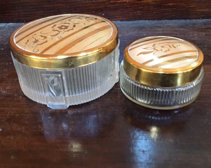 Vintage Vanity Jars Set of Two Pressed Glass Powder and Cream Etsy