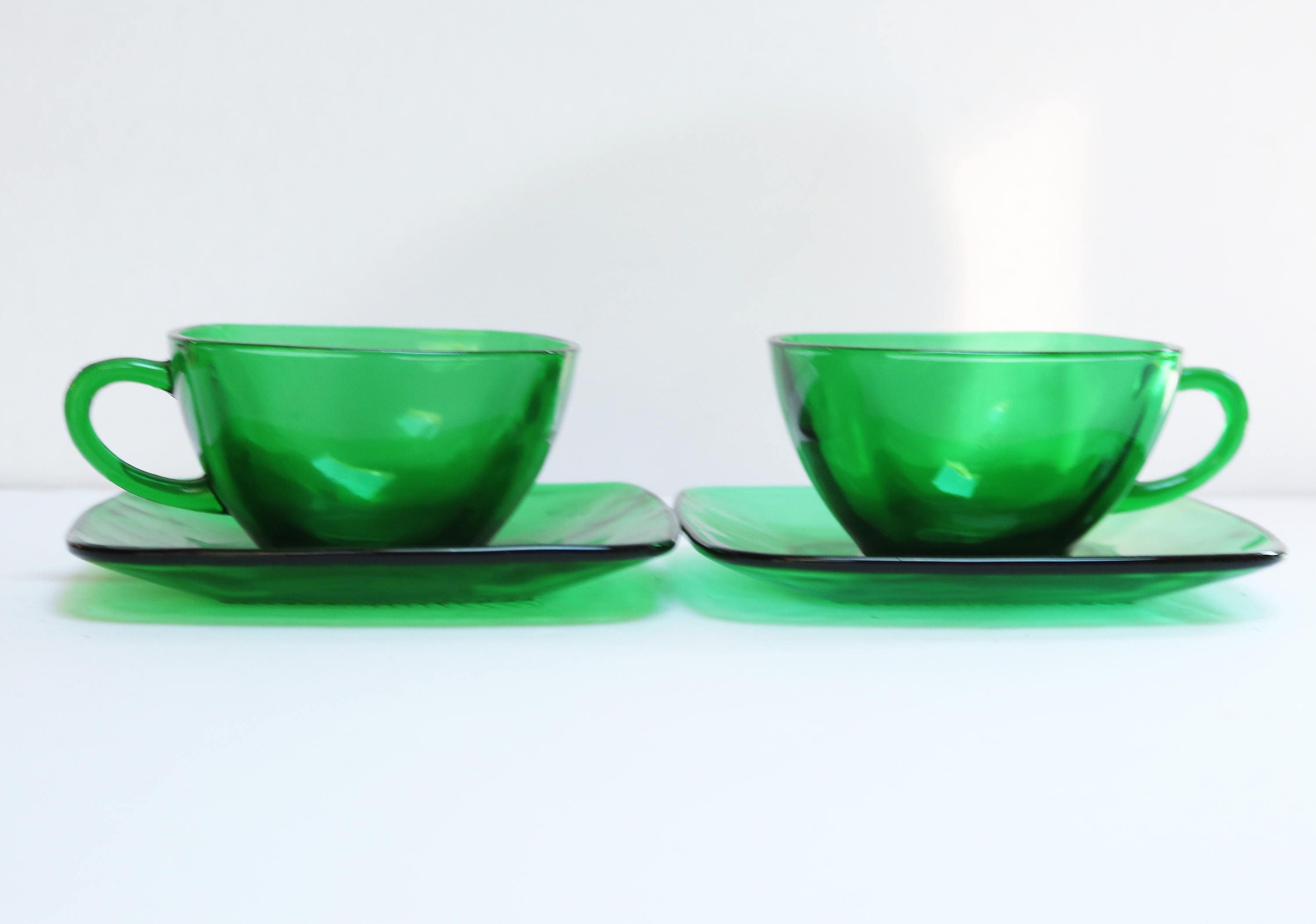 Vintage Glass Cup and Saucer Set in Charm Forest Green by Etsy