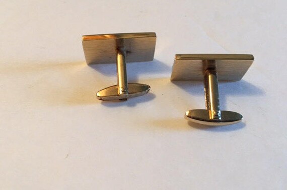 Vintage Cuff Links Gold Tone with Oval Silver Inl… - image 5