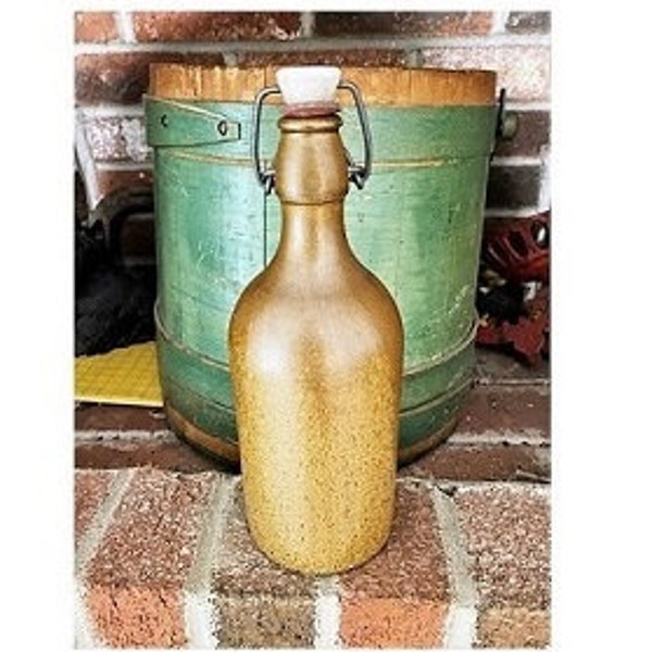 Vintage Brown Stoneware Beer Bottle Porcelain Stopper with Bail Closure Farmhouse Decor