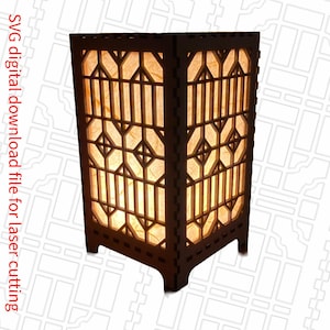 Asian architectural inspired geometric 7 inch tabletop tea light lantern SVG digital cut file.  Home Decor Project Lamp.