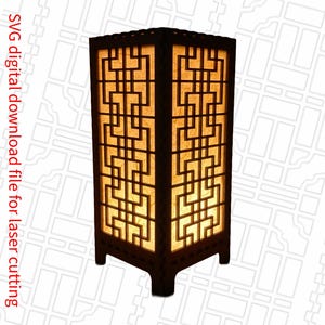 Asian architectural inspired geometric 9 inch tabletop tea light lantern SVG digital cut file.  Home Decor Project Lamp.