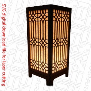 Asian architectural inspired geometric 9 inch tabletop tea light lantern SVG digital cut file.  Home Decor Project Lamp.