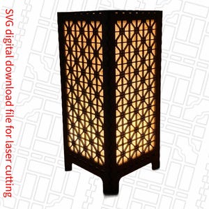 Asian architectural inspired geometric 9 inch tabletop tea light lantern SVG digital cut file.  Home Decor Project Lamp.