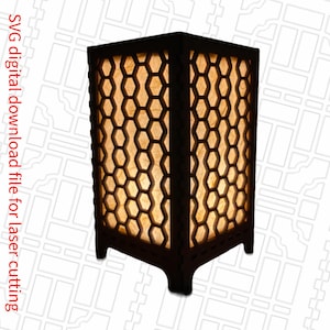 Asian architectural inspired geometric 7 inch tabletop tea light lantern SVG digital cut file.  Home Decor Project Lamp.