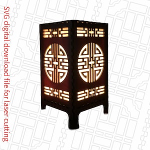 Asian architectural inspired geometric 7 inch tabletop tea light lantern SVG digital cut file.  Home Decor Project Lamp.