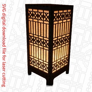 Asian inspired geometric 9 inch tabletop tea light lantern SVG digital cut file.  Home Decor Project Lamp.