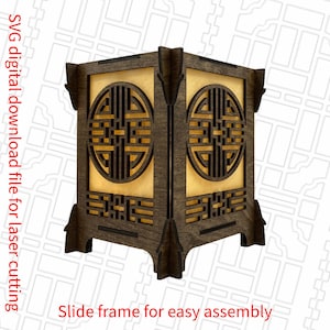 Lanterna da tavolo con lumino da tè di ispirazione asiatica con cornice scorrevole. Esalta l'arredamento della tua casa con questo splendido e semplice file SVG laser.