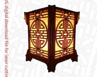 Asian inspired tabletop tea light lantern with a slide together frame. Elevate your home decor with this beautiful simple laser SVG File.